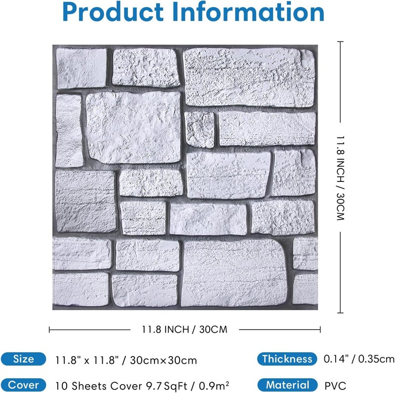 COMSTICKC 3D Faux Stone Wall Panel,Peel and Stick Tiles,10 Pcs of 12"X12",Self-Adhesive PVC Lock Stone Adhesive Black Rock Paneling Backsplash,Paintable Decorative Tile - Image 5